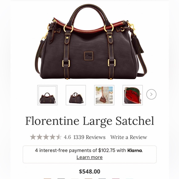Dooney & Bourke Florentine Large Leather Satchel Dark Brown - Picture 6 of 15